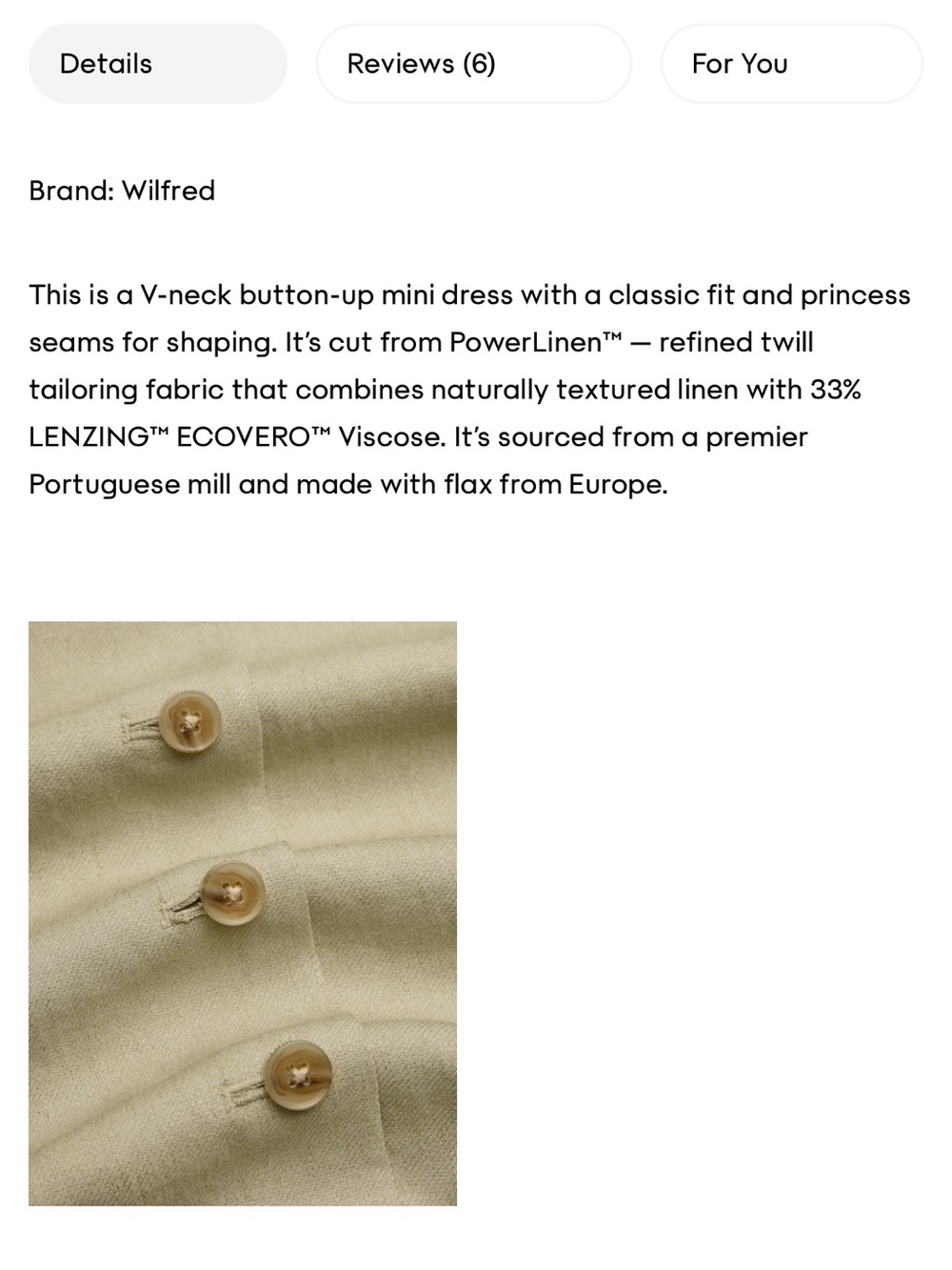 Aria Dress - Martini Olive color - Linen Button-Front Mini Dress - Picture 5 of 7